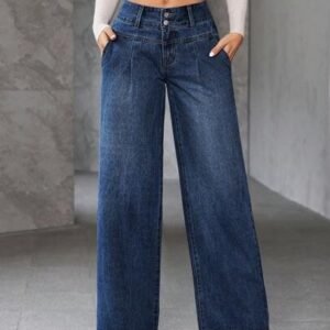 Women's loose fit pocketed wide leg casual jeanswomen's jeans