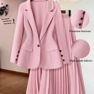 Plus size button front long sleeve pocket blouse and skirt 2 pieces setplus set