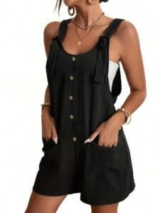 Bamgleam women summer solid button decoration casual jumpsuitbamgleam jumpsuit
