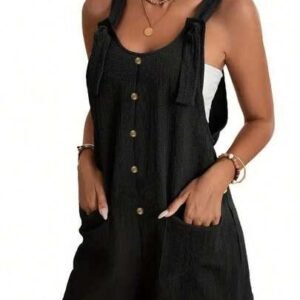 Bamgleam women summer solid button decoration casual jumpsuitbamgleam jumpsuit