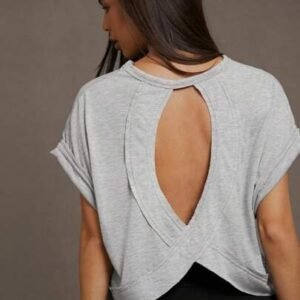 Shein essnce women's solid color round neck hollow out short front long back summer t-shirtshein t-shirt