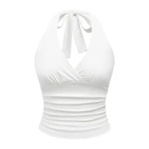 Romwe grunge punk women solid color halter neck tie back casual top, everyday wearromwe wear
