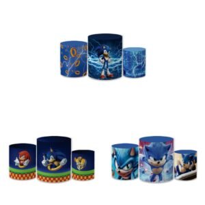 Kit trio capa de cilindro s0nic em tecido para decoração festa lançamento