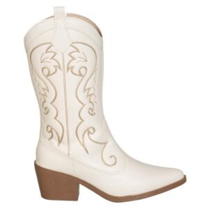 Bota texana feminina cano alto salto médio western bordada