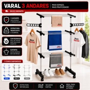 Varal de chão roupa calcinha prateleiras 3 andares dobrável portátil