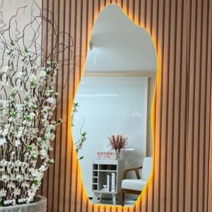 Espelho orgânico com led para sala quarto decorativo comprido