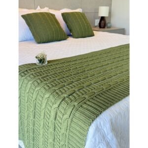 Kit manta peseira tricot trança cama casal queen king + 2 capas almofadas decorativa premium sofá fi