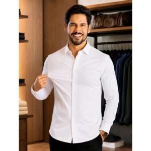 Camisa social masculina slim elastano premium lycra -