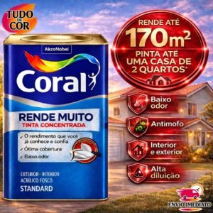 Tinta coral acrílica rende muito 18l, 16l e 20l fosca lavável standard rendimento secagem rápida