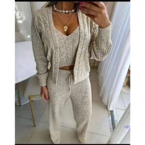 Conjunto trijunto feminino inverno tricot mousse 3 peças elegante premiun