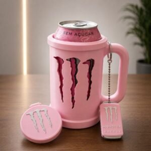 Kit porta lata monster energy com alça + tampa chaveiro abridor | suporte térmico energético