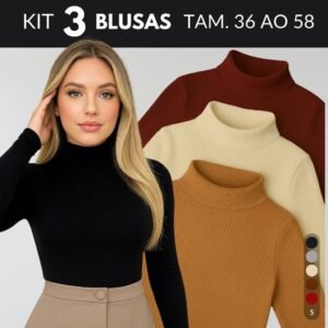 Kit 3 blusa termica feminina de frio gola alta feminino blusas cacharrel
