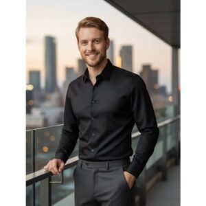 Camisa social masculina manga longa slim fit - com elastano premium para formatura