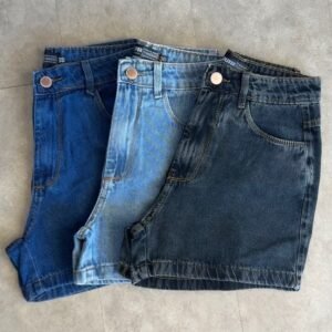 Short jeans mom feminino cintura alta bermuda retrô sem lycra 100% algodão