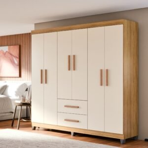 Guarda roupa casal lite 6 portas 2 gavetas cabideiro prateleiras mdf multiuso para quarto infantil