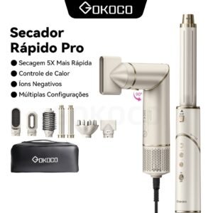 Gokoco escova secadora 7 em 1 gd032 conjunto de secador cabelo multifuncional alta velocidade para alisar enrolar