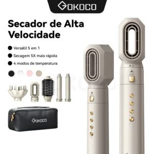 Gokoco escova secadora 5 em 1 conjunto de secador cabelo multifuncional alta velocidade dupla voltagem 110v-240v