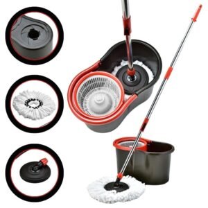 Mop giratório profissional limpeza 360° esfregão (com alça de 125 cm, balde giratório) - inclui 2 recargas microfibra