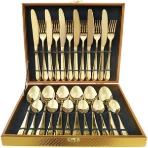 Kit faqueiro maleta de talheres inox 24 peças com dourado chique / prata luxo