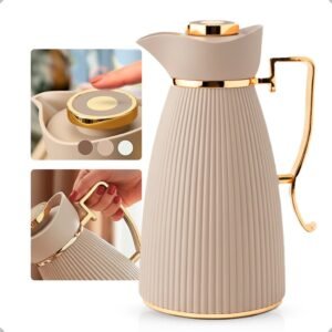 Garrafa térmica zaya tuut 1l canelada design sofisticado, mantém bebidas quentes e frias, ideal para café chá nude