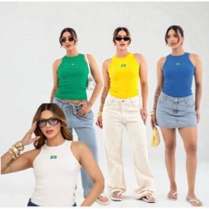 Regata do brasil feminina estilo gringa minimalista para copa mundo eleições uso diario