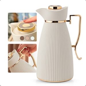 Garrafa térmica zaya tuut 1l canelada design sofisticado, mantém bebidas quentes e frias, ideal café chá off white