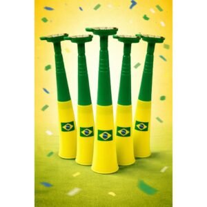 Kit 2/3/5/10 cornetas brasil 40cm bico assoprar verde amarelo bandeira torcida copa 2026