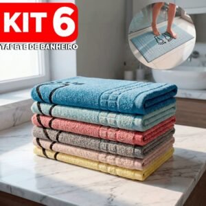 Kit 6 tapete de banheiro 45x70cm pezinho piso luxo atoalhado 100% algodão premium