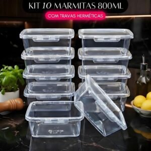 Kit 10 marmita conjunto potes 800ml com travas laterais bpa free alimentos organizadores congelador
