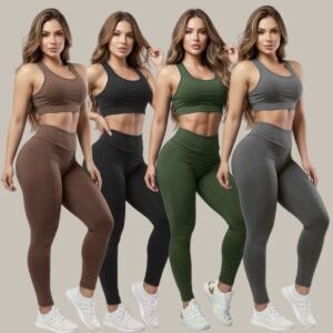 Kit 4 conjuntos calça e top roupas feminina academia legging esporte suplex a01