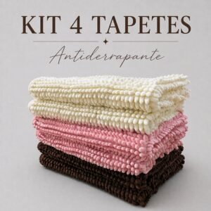 Kit jogo 4 tapete de banheiro antiderrapante 60x40cm bolinha macarrão microfibra absorvente