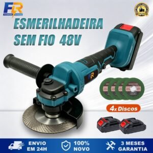 Esmerilhadeira lixadeira elétrica sem fio profissional 4 pol 100mm 2 baterias 48v discos