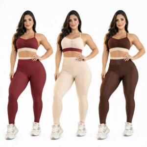Conjunto fitness feminino academia bicolor top e legging tecido conforto premium