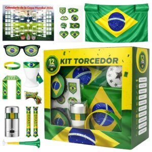 Copa do mundo combo kit torcedor brasil 12 peças bandeira para 2026 adesivo trompete pintura facial