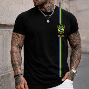 Camiseta masculina blusa brasil 3 listras t-shirt verão manga curta camisa algodão premium