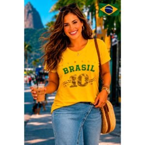 Blusa brasil feminina estilosa camiseta tendência copa tecido algodão m ao gg