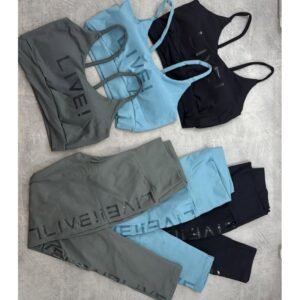 Conjunto fitness poliamida premium top e legging cintura alta blackout academia