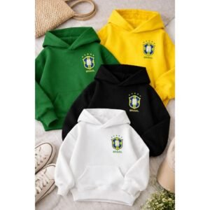 Moletom infantil brasil menino menina flanelado com capuz bolso canguru quentinho inverno