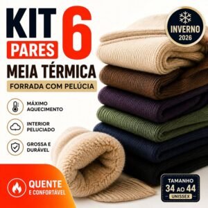 Kit 6 meias térmica grossa quente inverno frio forrada neve peluciada