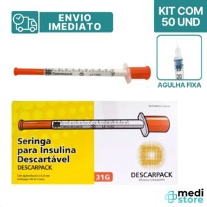 Seringa para insulina 1 ml com agulha fixa 6x0,25mm 50 unidades - envio imediato