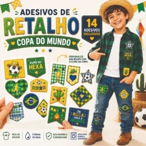 Kit adesivos de retalho copa do mundo para roupa – festa junina quadrilha 16un