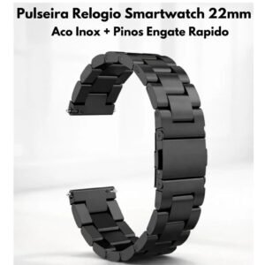 Pulseira relógio smartwatch 22mm aço inox + pinos engate rapido