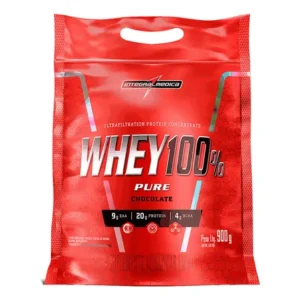 Whey 100% pure pouch chocolate 900g integralmedica - pós-treino completo com bcaas e rápida absorção