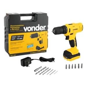 Parafusadeira furadeira a bateria 3/8 12 v pfv 120 vonder amarelo 127/220v 50 hz/60 hz