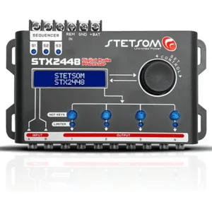 Processador de áudio digital automotivo stetsom stx2448 com crossover e equalizador 12v