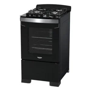 Fogão 4 bocas preto a gás com mesa de vidro dako diplomata