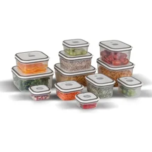 Electrolux kit 12 potes herméticos de plástico retangulares, multiuso, vedação silicone, bpa free, porta mantimentos, empilháveis cinza