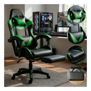 Cadeira escritório gamer ergonômica confortável ajuste de altura e encosto cor verde led tools