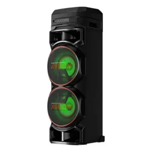 Torre de som lg xboom graves potentes, função dj, diversas conexões, bass boost, iluminação colorida, karaokê, party speaker - rnc9 preto