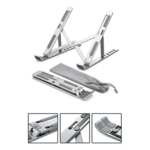 Base suporte para pc notebook alumínio portátil articulado dobrável tablet laptop mesa davely cor prateado
